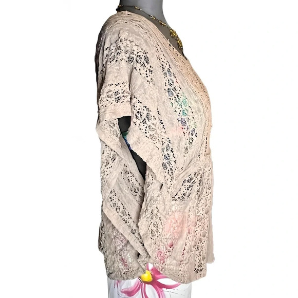 AMERICAN RAG Lace Top Boho Crochet Cream Off-White Rounded Hem Cottagecore SMALL - Picture 3 of 3